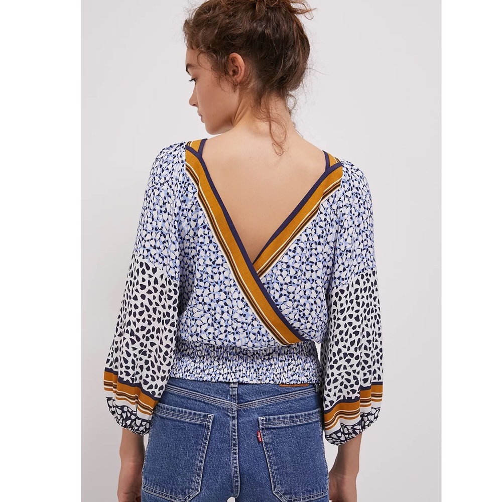 Anthropologie Blue and White Patterned Blouse